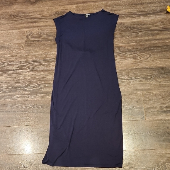 ❤️ EILEEN FISHER NAVY BLUE FINE JERSEY TIE WAIST MIDI DRESS, SMALL - Picture 10 of 12